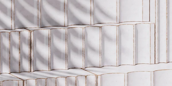 Markalaşma için soyut arkaplan ve minimum sunum. Beyaz seramik geometri çizgili podyum. 3d resimleme.