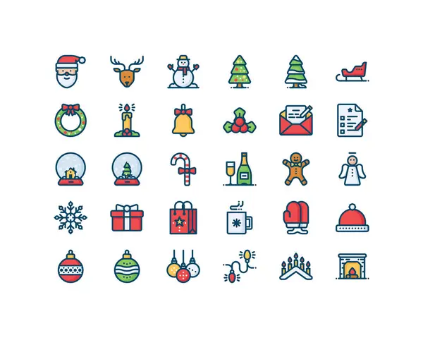 Noel ve yeni yıl anahat Icon set dolu