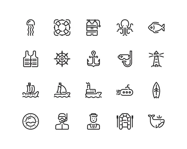 Deniz anahat stili Icon set