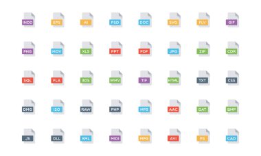 Dosya türleri düz Stil simge seti