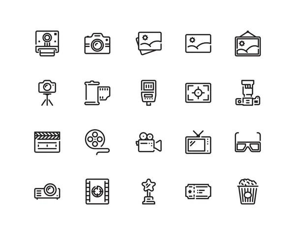 Conjunto de iconos de estilo de esquema de foto y video — Vector de stock