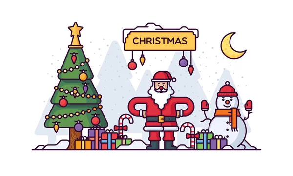 Noel vektör çizim Noel Baba ve kardan adam ile