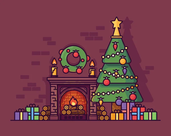 Noel şömine vektör çizim