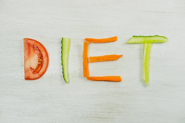 Vegetables Laid Out Form Word Diet White Background — Stock Photo, Image