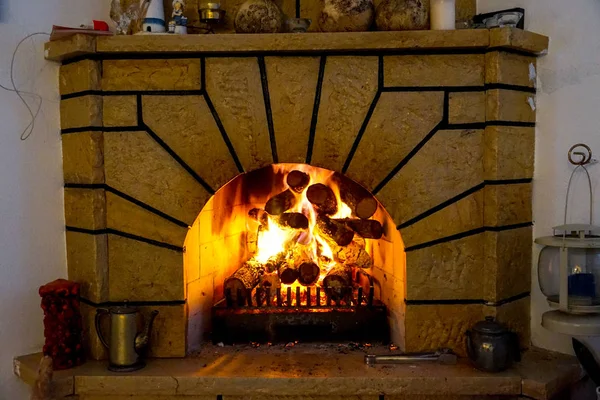 Şömine Şömine Ateşi Yakacak Odun — Stok fotoğraf