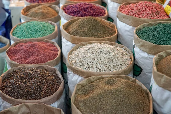 stock image Colorful spices in the market