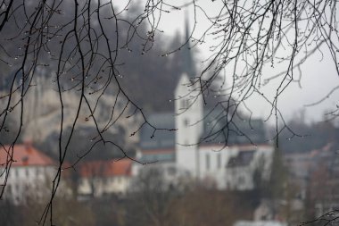 Bled Gölü ve Bled göl Adası manzarası, tarihi kent