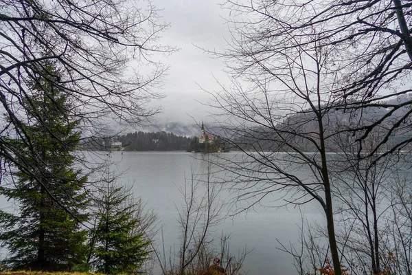 Lago Bled Vista Para Ilha Lago Bled Cidade Velha — Fotografia de Stock