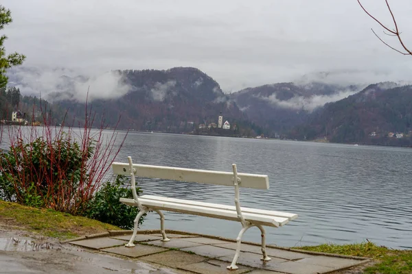 Lake Bled Uitzicht Het Eiland Meer Bled Oude Stad — Stockfoto