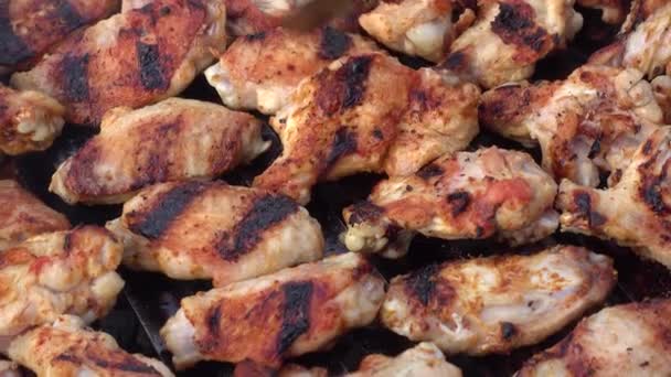 Chicken Wings Meatballs Barbecue Grill — Stock Video