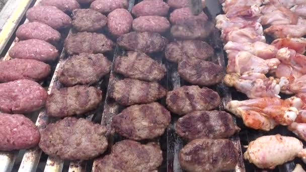Ailes Poulet Boulettes Viande Barbecue Grill — Video