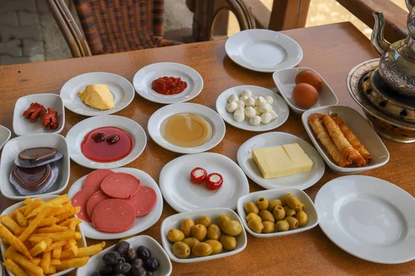 Traditional Turkish Breakfast Turkish Tea — Stock Photo, Image