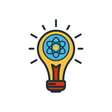 Yenilik simgesi. Ampul ve dişli içeride. Kaliteli grafik tasarım elementi. Modern tabela, düz simge. Şablon vektörü tasarla