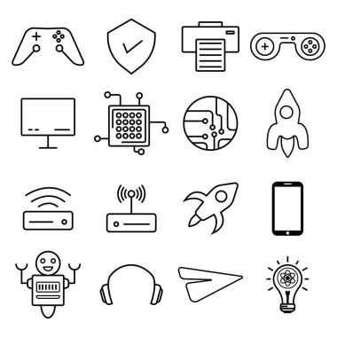 Vektör çizgisi simgeleri tasarım teknolojisi Koleksiyonu modern bilgi grafiği. Şablon vektörü tasarla