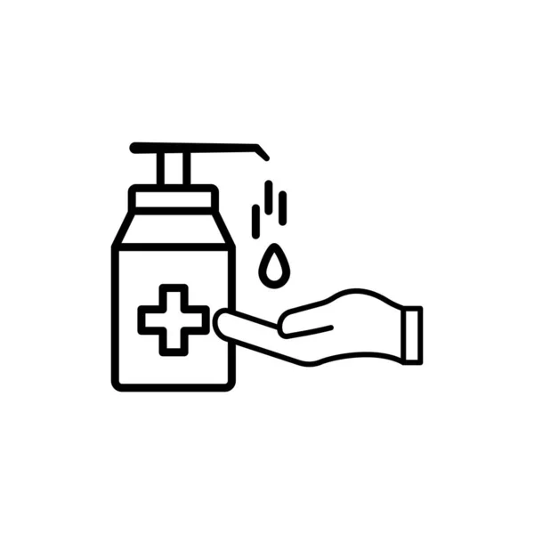 サニタイザー液石鹸ベクトルラインアイコンで手を洗う — ストックベクタ