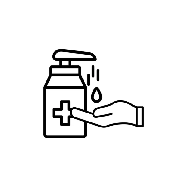 Hand Waschen Mit Desinfektionsmittel Flüssigseife Vektor Linie Symbol — Stockvektor