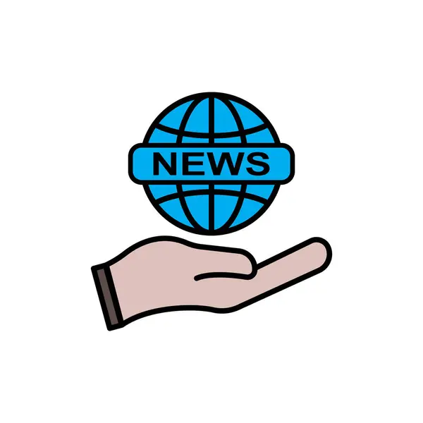 News Icône Symbole Monde Symbole Main Modèle Dessin Plat Vecteur — Image vectorielle