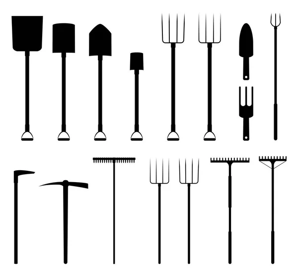 Ferramentas de jardinagem silhuetas —  Vetores de Stock