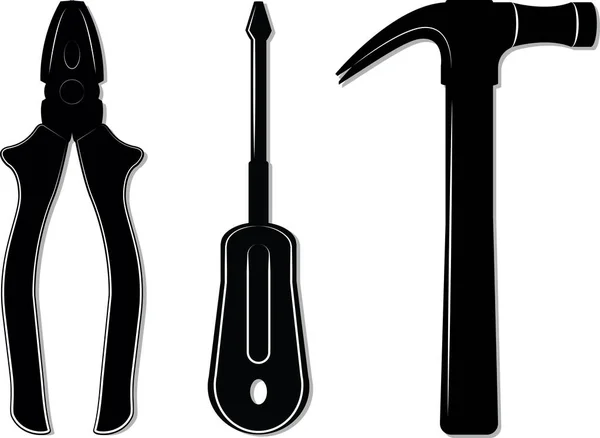 Semplice set di utensili con contorni bianchi — Vettoriale Stock