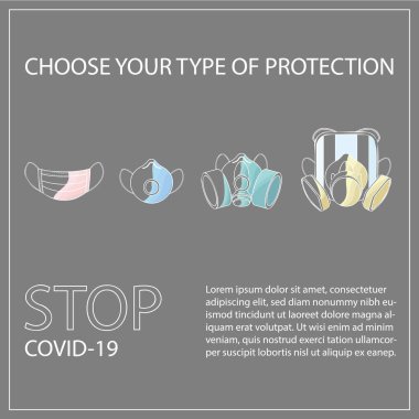Gri arkaplandaki virüs koruma maskelerinin türleri