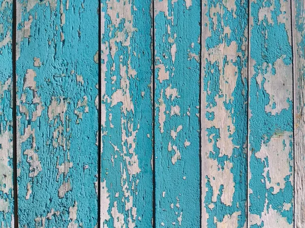 Old Blue Cracked Paint Background Aged Gray Wooden Boards Texture — Stock Photo, Image