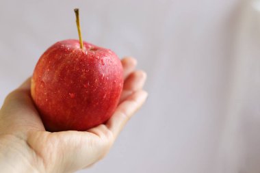 Kırmızı elma kızın avucunun içinde.