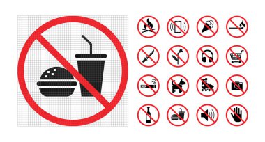 Beyaza izole edilmiş yüksek kalite yasaklama işaretleri koleksiyonu. Şehir halkı ve Dükkan tabelaları.