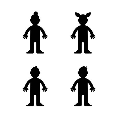 Bebekler, küçük oğlan ve kız, siyah siluet, izole edilmiş. Lazer kesim için vektör şablonu