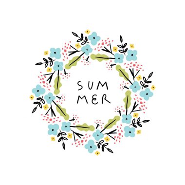 Merhaba Summer, modern el çizimi taslak ve şablon için el yazması yazması çizimler. Vektör illüstrasyonu