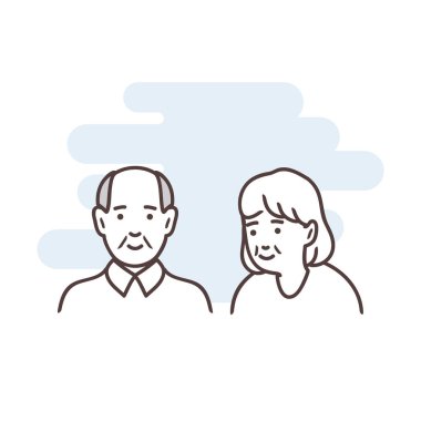 Bir çizgi, iki yaşlı insanın basit bir minimalist çizimi. Yaşlılık.