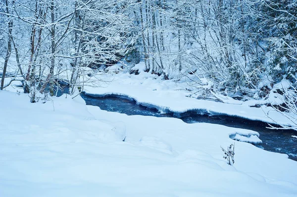 Winter mountain river after the snowfall — Stock Photo, Image