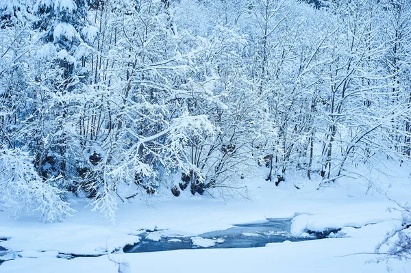 Winter mountain river after the snowfall — Stock Photo, Image