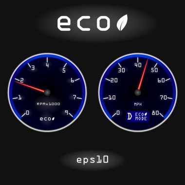 Soyut araba hız göstergesi ve siyah arka plan üzerine takometre