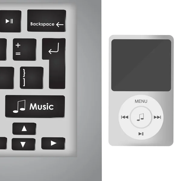 Müzik tuşu ile MP3 oyuncu ve bilgisayar klavye — Stok Vektör