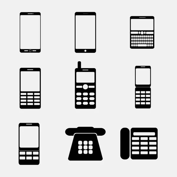 Ikony telefonów komórkowych i smartfonów — Wektor stockowy