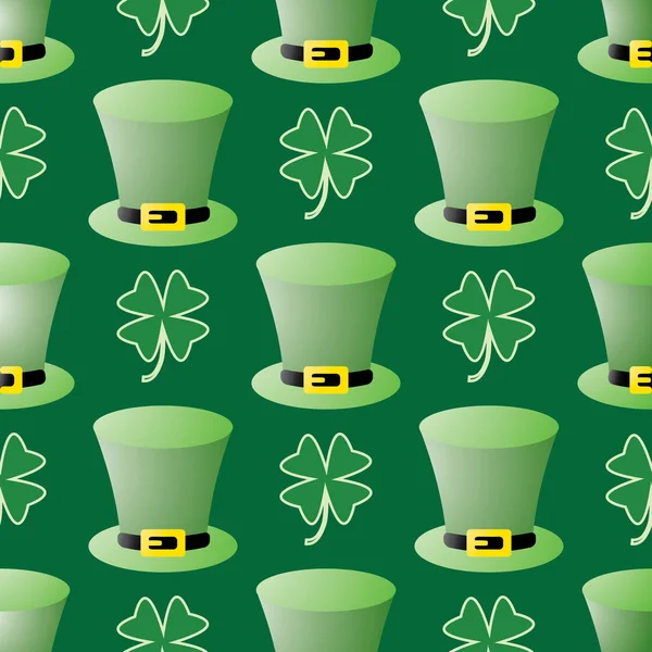 Seamless Patrick day pattern with leprechaun hats and shamrock — Stock Vector