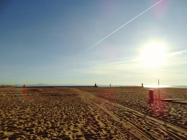 Phare de Capbreton depuis la plage Coucher de soleil — Photo