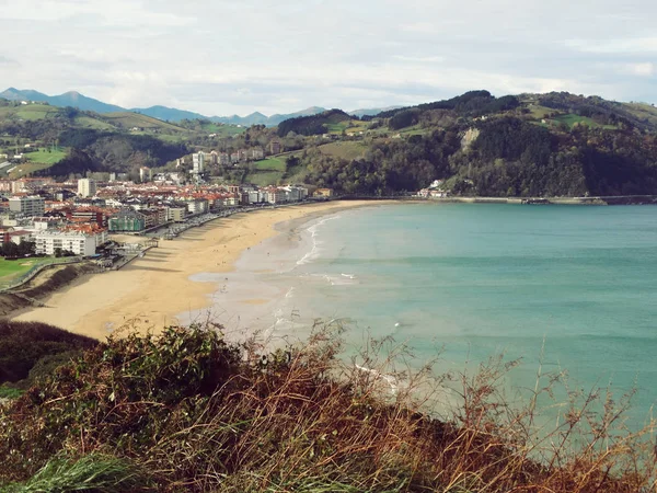 Zarautz Beach flyg utsikt Baskiskt land — Stockfoto