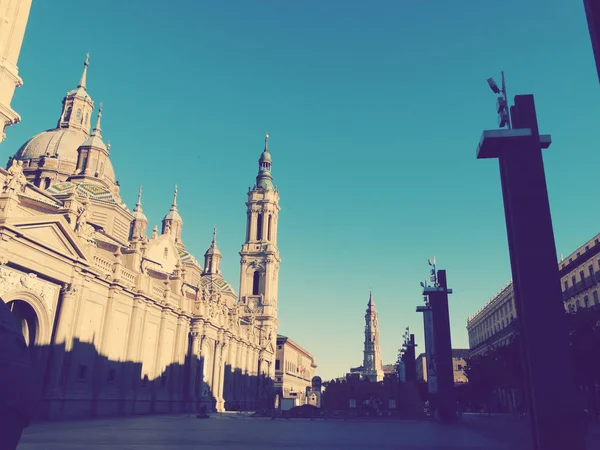 Bazylika filar Panorama Saragossa Hiszpania — Zdjęcie stockowe