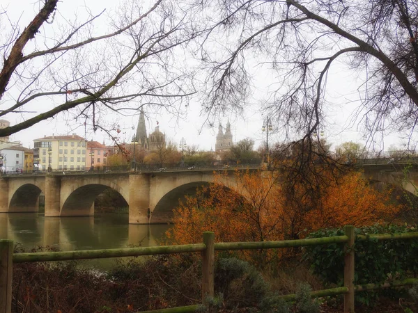 Logrono Ebro Nehri Spanyol Şehri Üzerinde Rioja Eski Köprüsü — Stok fotoğraf