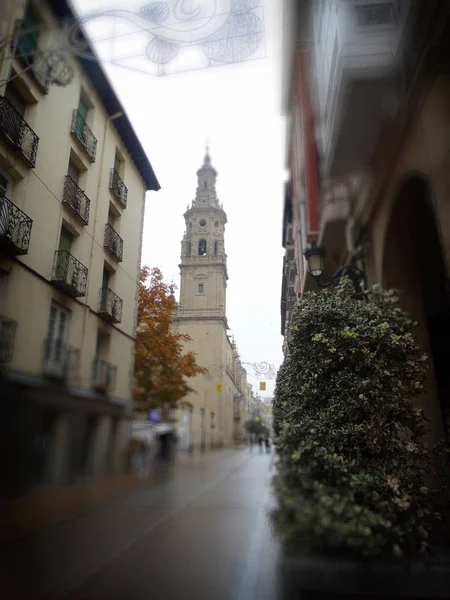 Straat Toren Van Kathedraal Logroño Spanje — Stockfoto