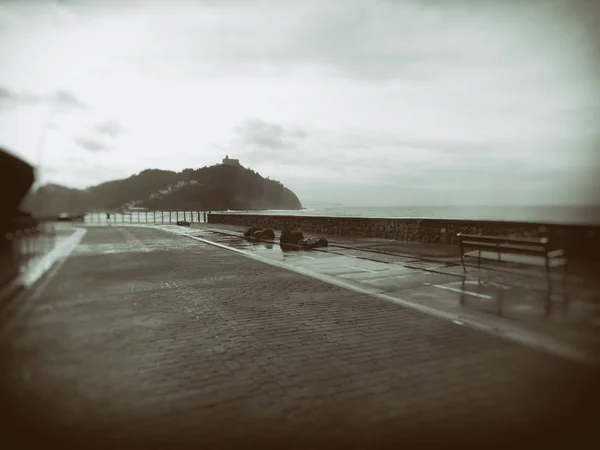 San Sebastian Frente Marítima Impressionante Com Ondas Nuvens Inverno — Fotografia de Stock