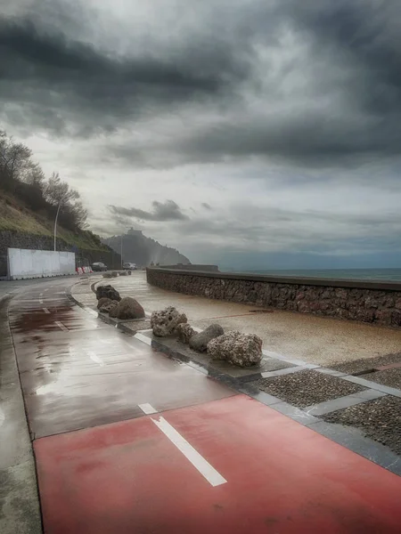 San Sebastian Front Mer Impressionnant Avec Des Vagues Des Nuages — Photo