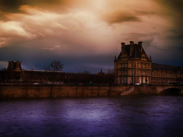 Vista Nocturna Del Río Sena París —  Fotos de Stock