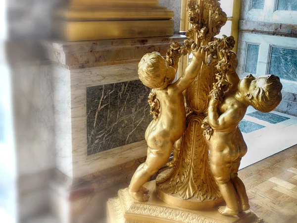 Skulptur Schloss Von Versailles Goldene Barocklampe Des Spiegelsaals Paris Frankreich — Stockfoto