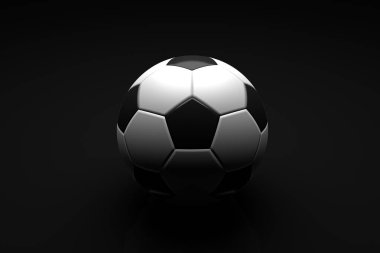 Soccer ball on black background. 3D illustration clipart