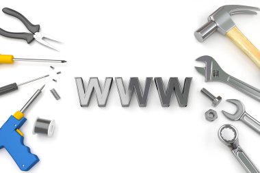 Web sitesi yapım aşamasında, Bina web kavramı. 3D çizim