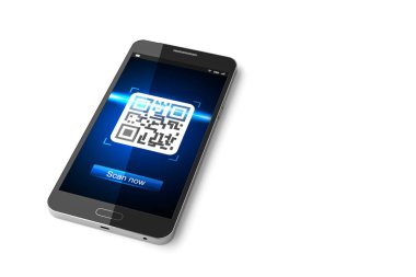 Ekranda taranan Qr kod ile akıllı telefon. 3D çizim