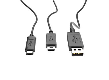3D çizim Usb kablo fişleri beyaz arka plan üzerinde.