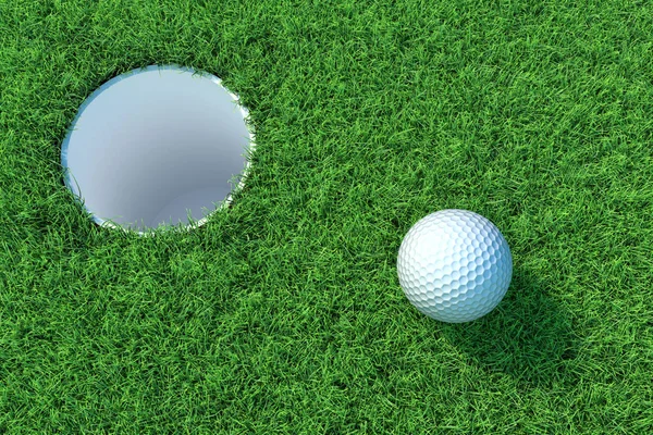 高尔夫球在绿色的草坪上。3d 图 — 图库照片